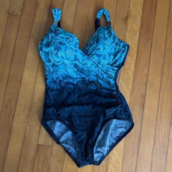 Miraclesuit Size 12 Floral Print One Piece Swimsuit Bathing Suit Ruched - Picture 1 of 5
